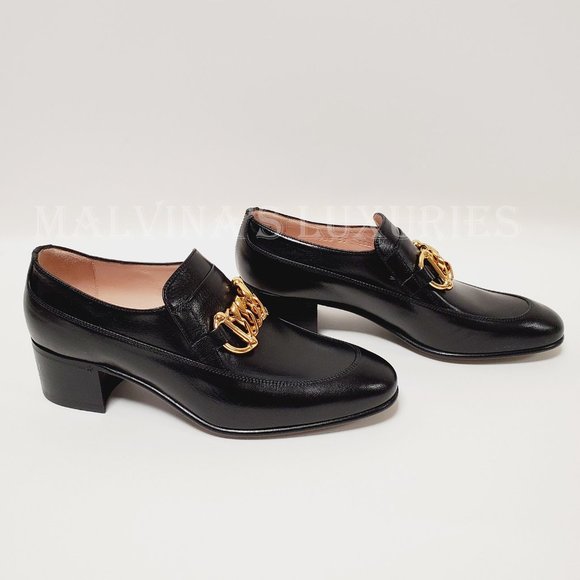 GUCCI SHOES EBAL BLACK LEATHER HORSEBIT CHAIN LOAFERS ICE LOLLY sz 39 9 US - Picture 4 of 16